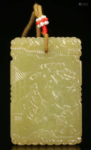 A HETIAN YELLOW JADE TABLET CARVED WITH STORY&POETRY