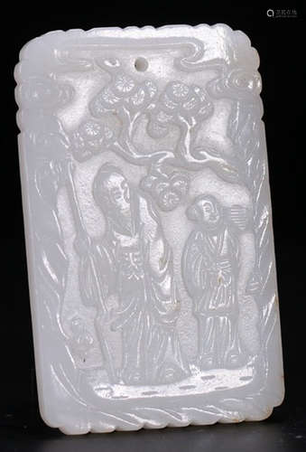 A HETIAN JADE TABLET CARVED WITH FIGURE&POETRY