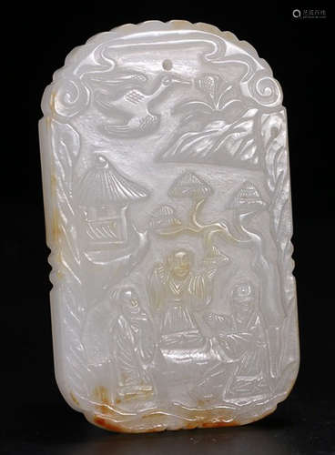 A HETIAN JADE TABLET CARVED WITH STORY