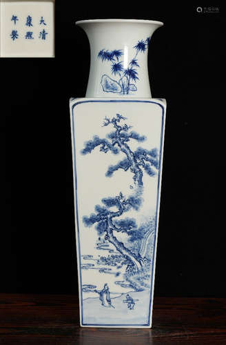 A BLUE&WHITE GLAZE VASE WITH STORY PATTERN