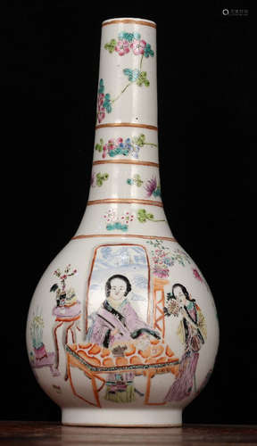 A FAMILLE ROSE GLAZE VASE PAINTED WITH FLOWER&FIGURE