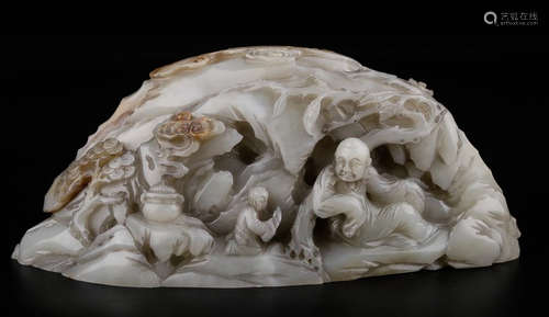 A HETIAN WHITE JADE LANDSCAPE ORNAMENT