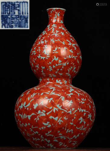 A RED&GREEN GLAZE GOURD VASE