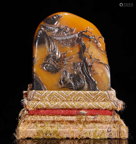 A TIANHUANG STONE SEAL CARVED WITH LANDSCAPE