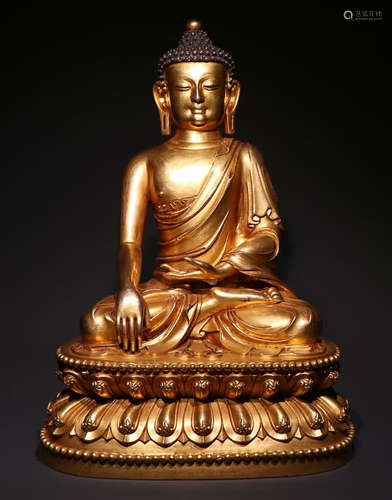 A GILT BRONZE SAKYAMUNI BUDDHA STATUE