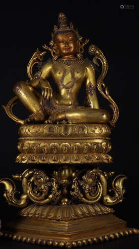 A GILT BRONZE GUANYIN BUDDHA STATUE