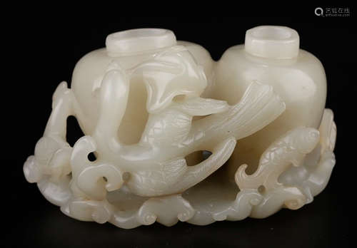 A HETIAN WHITE JADE BRUSH WASHER CARVED WITH DUCK