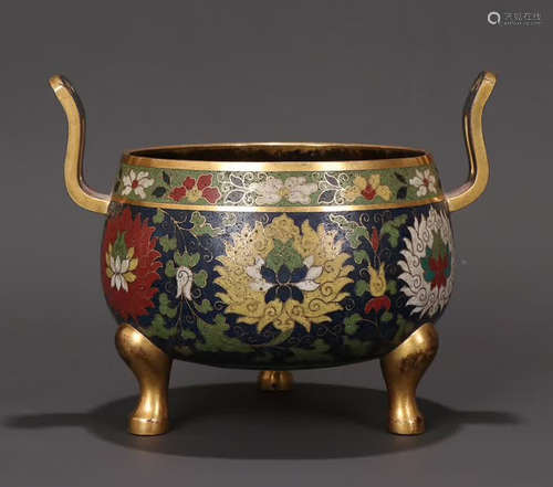 A CLOISONNE CENSER WITH FLOWER PATTERN