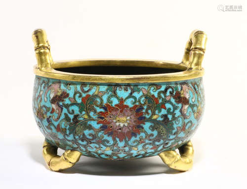 A CLOISONNE CENSER WITH FLOWER PATTERN