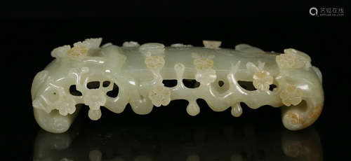 A HETIAN JADE INK BED CARVED WITH FLOWER