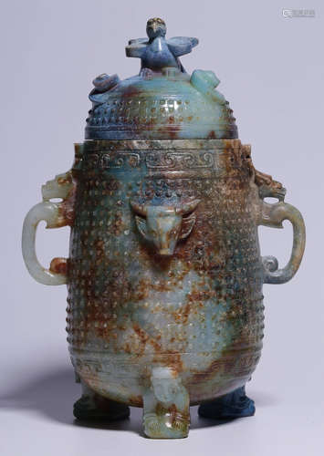 A HETIAN JADE CUP WITH BEAST EARS&FEET