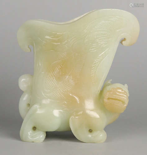 A HETIAN JADE CUP CARVED WITH BEAST