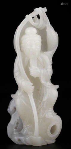 A HETIAN WHITE JADE FIGURE STATUE