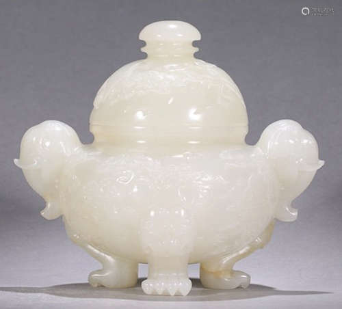 A HETIAN JADE CENSER WITH BEAST EARS