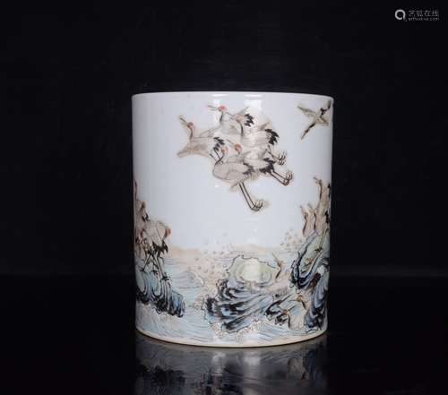 A Porcelain Fr Brush Pot