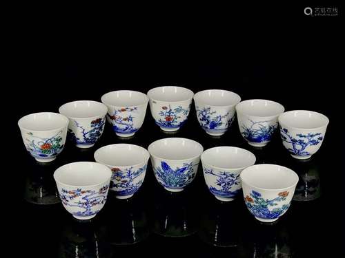 Set Of Porcelain Doucai Cups With Mark