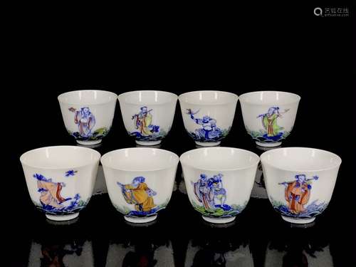 Set Of Porcelain Doucai Cups With Mark