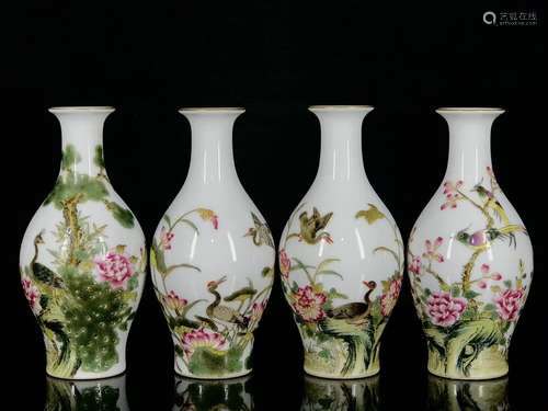 Pair Of Porcelain Enameled Vases With Mark