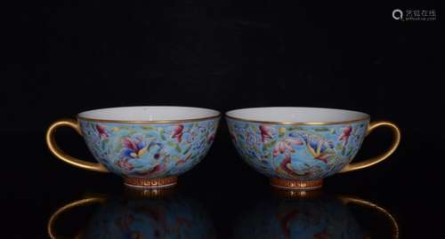 Pair Of Porcelain Enameled Gilding Cups With Mark