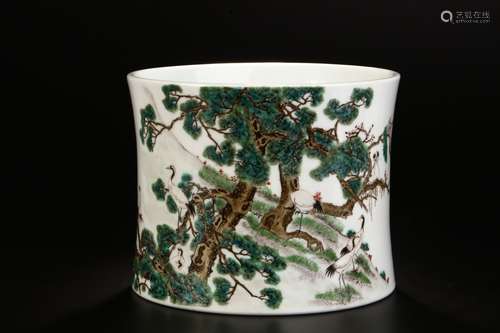 A Porcelain Wucai Brush Pot With Mark