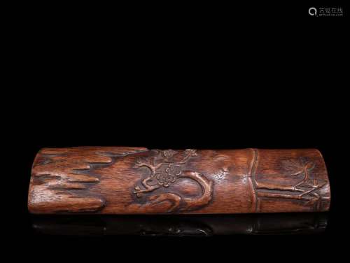 An Agarwood Plum Flower Carving Arm Rest