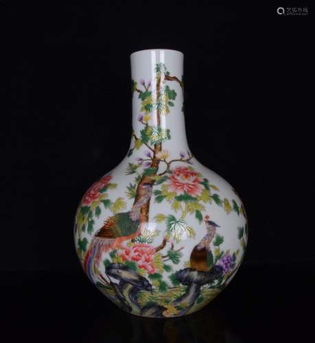 A Porcelain Enameled Bottle Vase With Mark