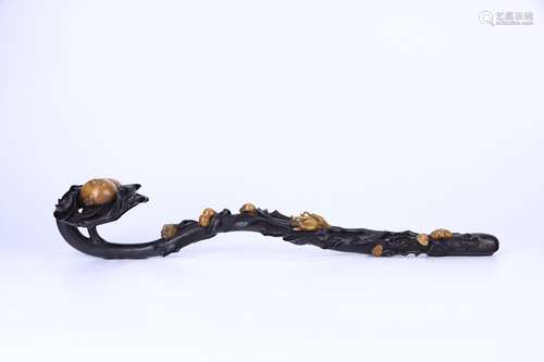 A Rosewood Ruyi Ornament Embed Shoushan Stone