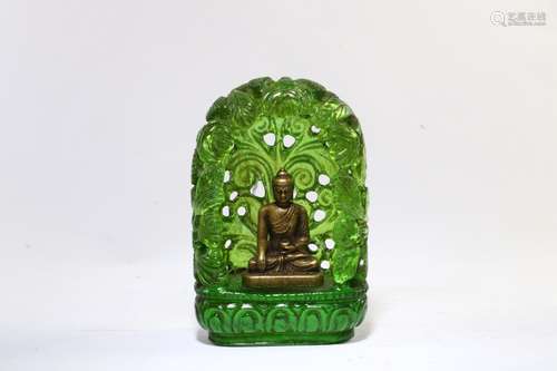 A Colored Glaze Cage With Buddha