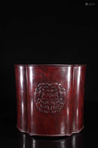 A Rosewood Dragon Pattern Brush Pot