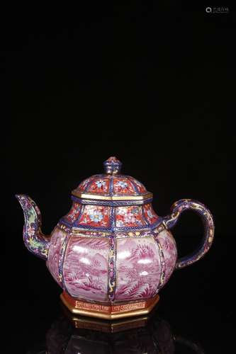 A Zisha Teapot Of Enameled Landscape