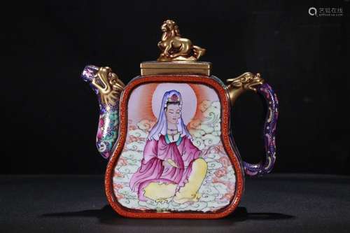 An Enameled Buddha Zisha Teapot With Mark