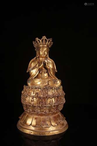 A Gilt Bronze Guanyin Statue