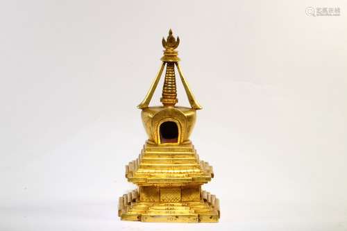 A Gilt Bronze Pagoda