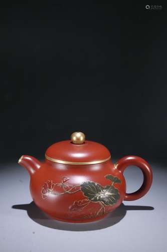 A Zisha Teapot Of Gold Painting With Mark