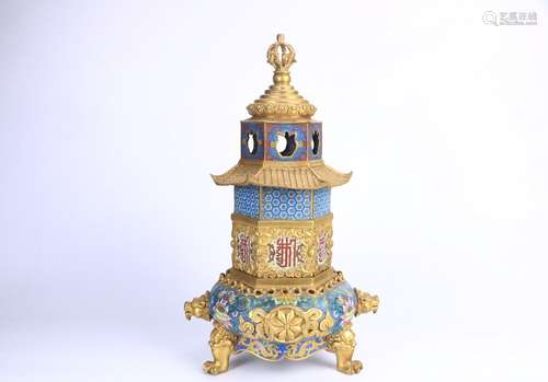 A Gilt Bronze Cloisonne Pagoda With Mark