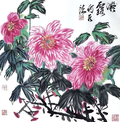 何水法 花卉 設色紙本 鏡片