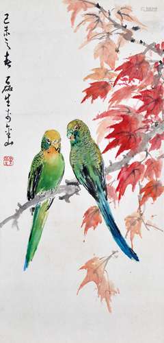 黃磊生 花鳥 設色紙本 鏡片