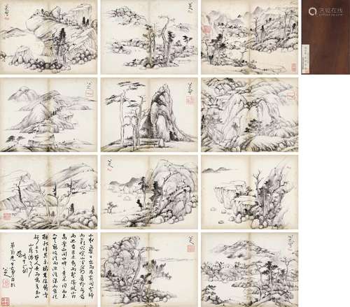 朱 耷(1626-约1705) 山水合册 水墨纸本 册页一十二开