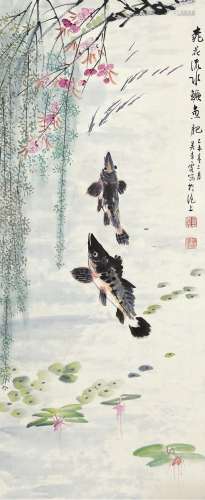吴青霞（1910-2008）鱼戏图 设色纸本 立轴 作于1979年