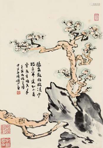 陆俨少（1909-1993）梅石图 设色纸本 立轴 作于1984年
