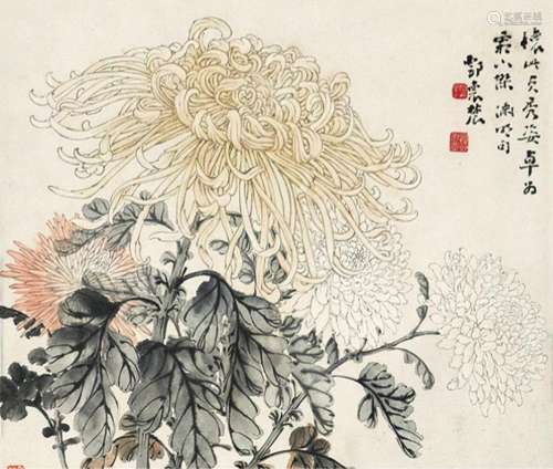 邓怀农（1894-1986）花卉 设色纸本 镜框