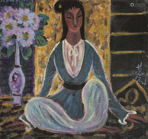 林风眠(1900－1991) 瓶花仕女 纸板油画 油画片