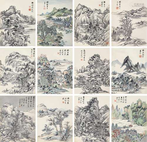 张熊(1803—1886) 仿古山水合册 册页十二开 纸本设色 作于1885年