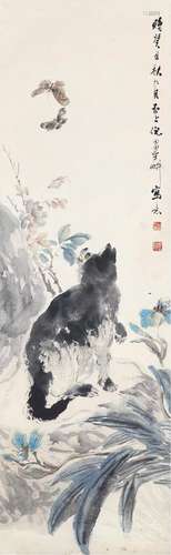 倪 田（1855-1919）猫趣 设色纸本 立轴 作于1913年