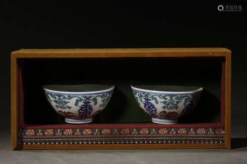 Pair Of Doucai Longevous Pattern Bowls