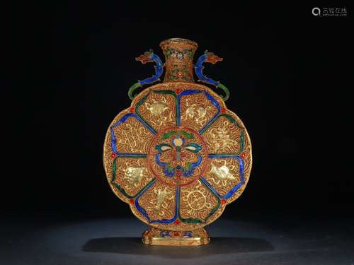 A Gilt Silver Vase With Enameled And Pattern