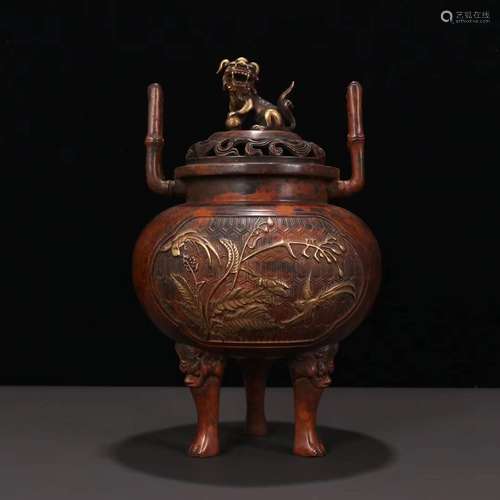 A Gilt Bronze Bird-Floral Pattern Censer