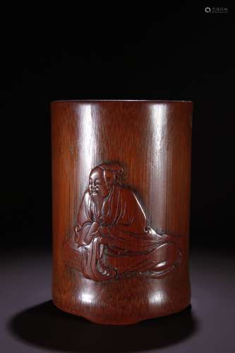 A Bamboo Story Carved Brush Pot