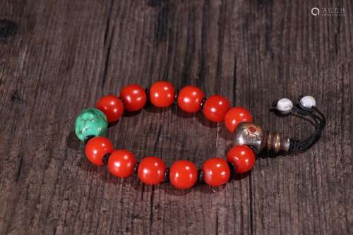 A Tibetan Turquoise Stone Red Agate Bracelet