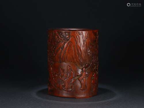 A Bamboo Landscape&Figure Brush Pot